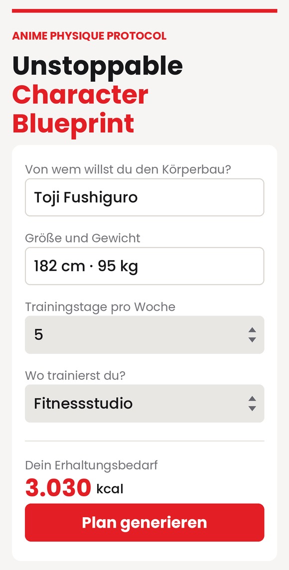 Das ausgefüllte Formular im Unstoppable Character Blueprint